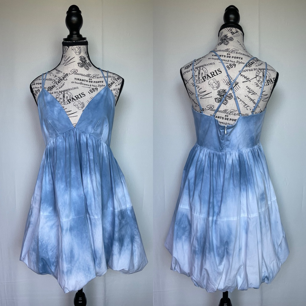 Cinq A Sept Effie Blue Tie Dye Bubble Hem Mini Dress Size 8 M Medium